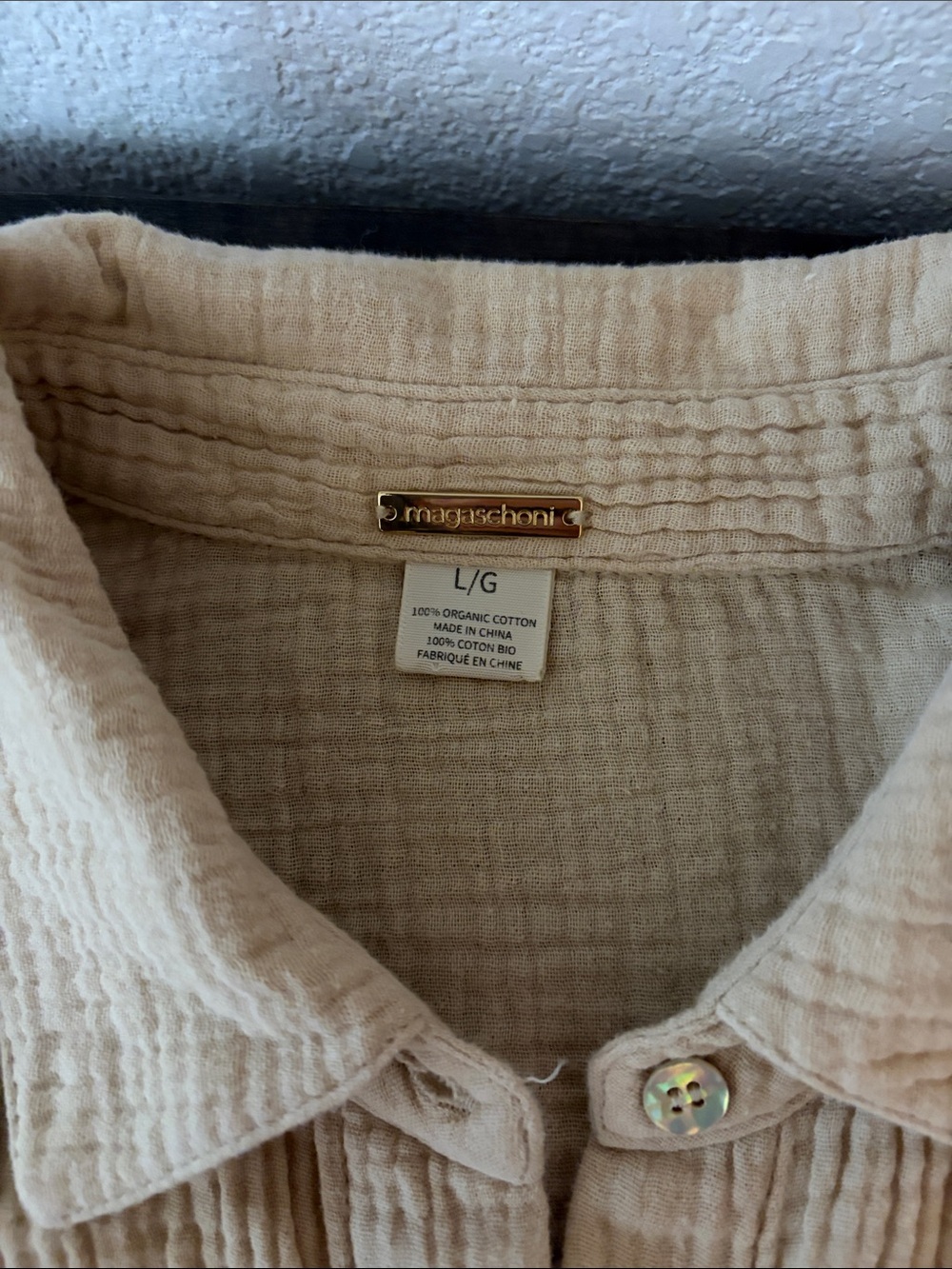 Magaschoni Tan Gauze Organic Cotton Button Down Shirt Dress MIDI Size Large - Picture 4 of 6